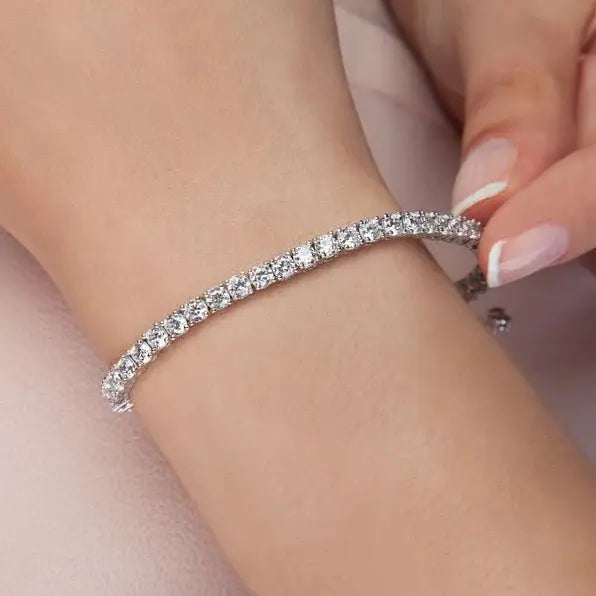 Anna Zuckerman Petite Glamour 5 Carat Tennis Bracelet with 3 mm Diamond Crystalline stones in platinum-finished sterling silver