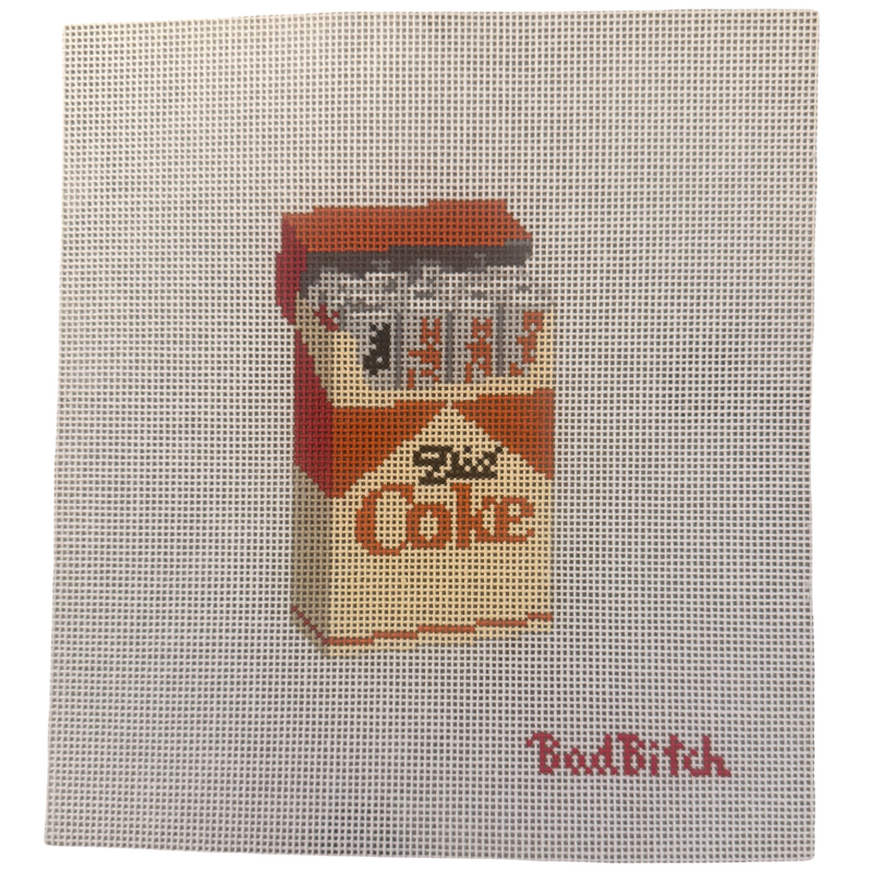 Bad Bitch needlepoint, fridge cigarettes needlepoint, Diet Coke needlepoint, funny needlepoint canvas, hand painted needlepoint canvas, 18 mesh needlepoint, modern needlepoint, cheeky needlepoint canvas, Diet Coke decor, bar cart decor, grandmillennial decor, Palm Beach aesthetic, acrylic tray insert canvas, humorous needlepoint project, trendy needlepoint designs, decorative stitching canvas, contemporary needlepoint, statement needlepoint, gift for stitchers, quirky home decor, retro inspired needlepoint,