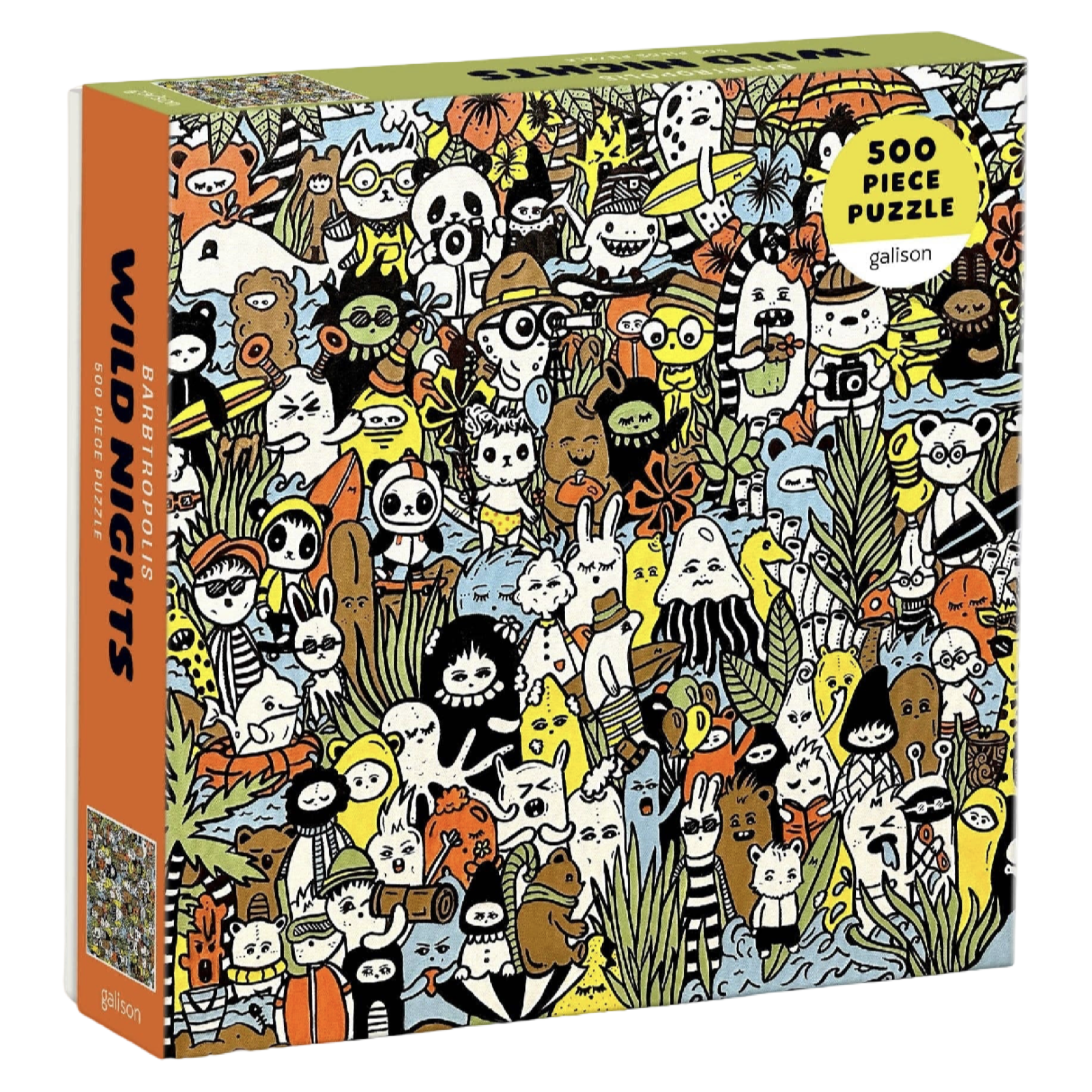 Barbtropolis puzzle, Wild Nights puzzle, jungle puzzle, animal puzzle, 500 piece puzzle, colorful puzzle, rainforest puzzle, whimsical art puzzle, puzzle for adults, nature puzzle, animal lover gift, family puzzle, colorful artwork, puzzle gift, art puzzle, jungle animals, eco friendly puzzle, collectible puzzle, unique puzzle, boutique gifts
