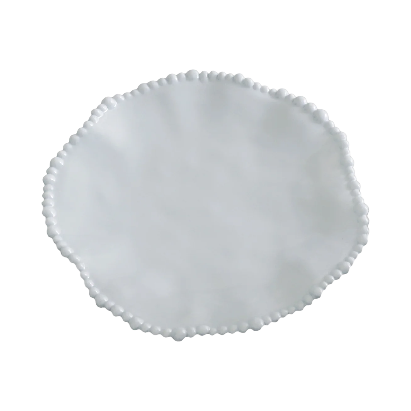 White ceramic plate with decorative rim on a white background