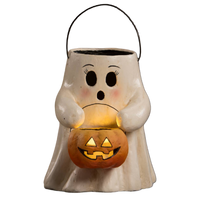 Bethany Lowe Sweet Boo paper mache ghost holding orange jack o lantern pumpkin bucket
