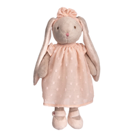 Bukowski Lenka bunny, plush bunny doll, soft stuffed rabbit, bunny in peach dress, Swedish plush toy, heirloom bunny plush, baby gift idea, toddler cuddle bunny, Bukowski plush collection, bunny stuffed animal girl