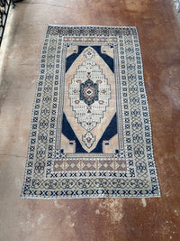 Vintage Turkish Hand-Knotted Rug | Navy, Cream & Blush | 3'8" x 6'4"