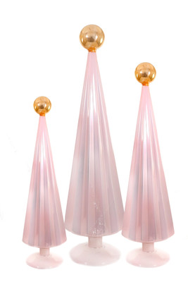 Pink Pleated Tree Gold Top Set of 3