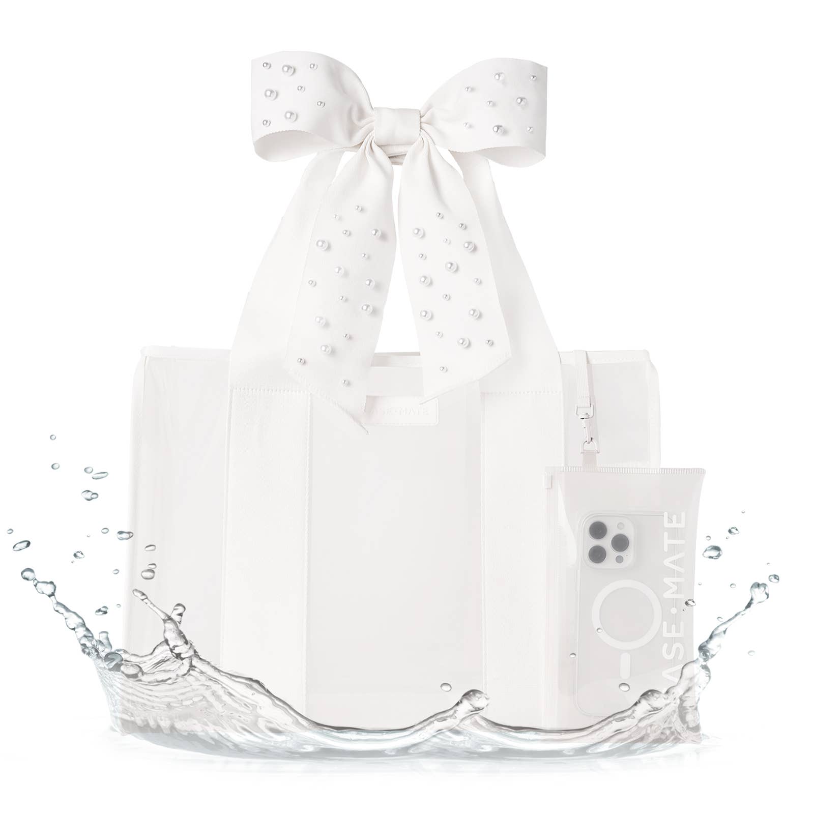 Clear product packaging with a decorative bow on a white background