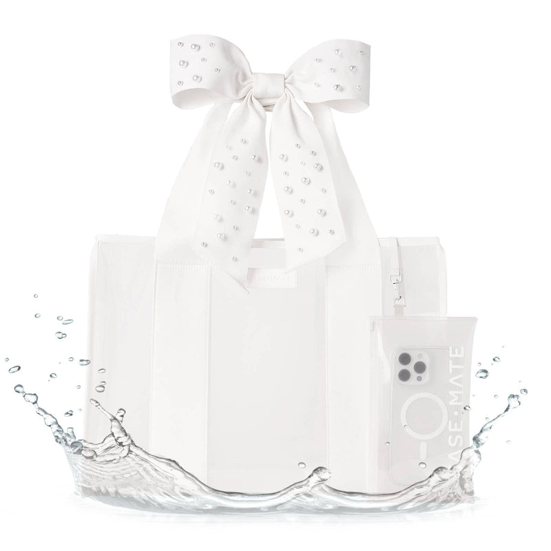 Clear product packaging with a decorative bow on a white background