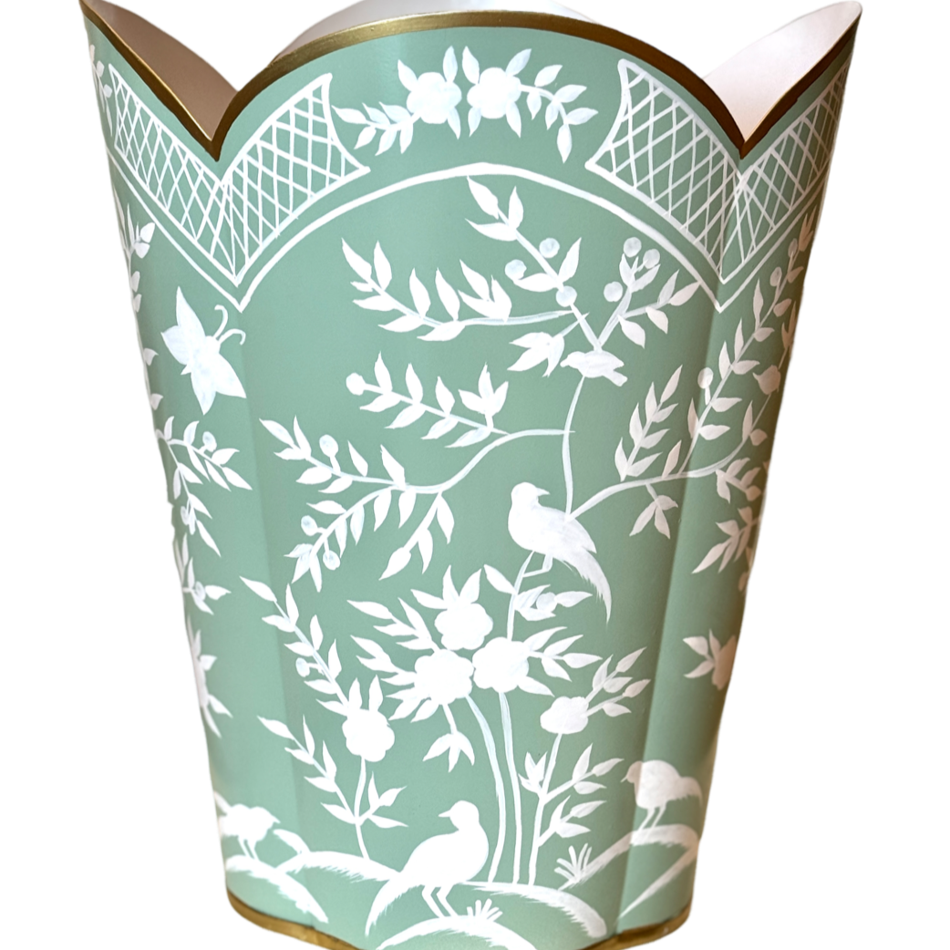 Chinoiserie Wastepaper Basket
Green and White Wastepaper Basket
Hand-Painted Chinoiserie Basket
Scalloped Edge Wastepaper Basket
Floral and Bird Design Wastepaper Basket
Luxury Wastepaper Basket