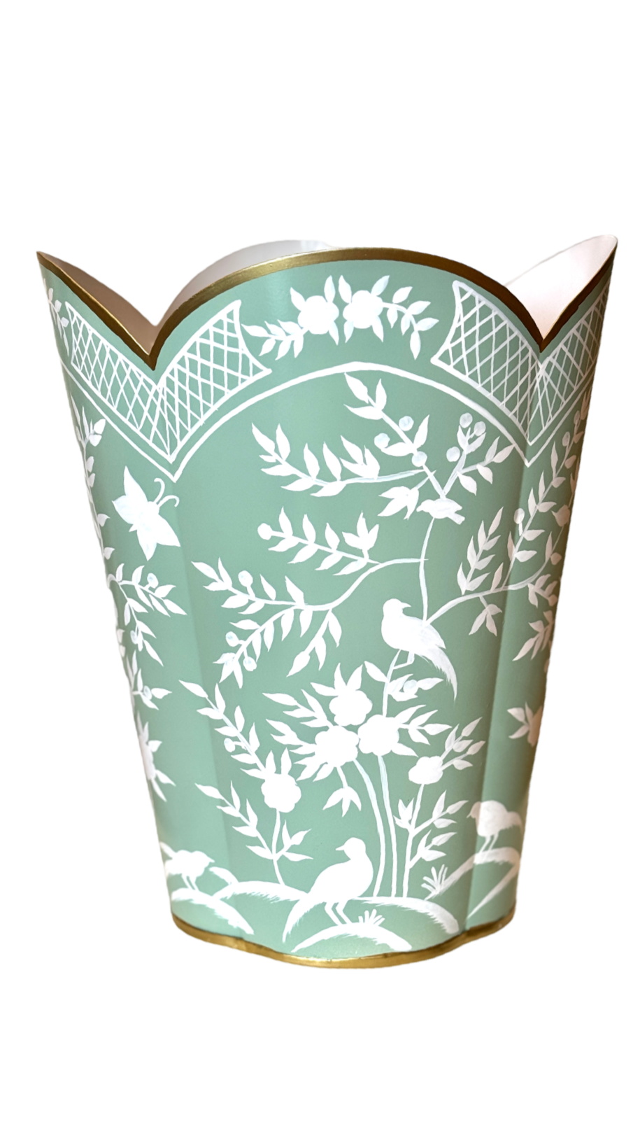 Chinoiserie Wastepaper Basket
Green and White Wastepaper Basket
Hand-Painted Chinoiserie Basket
Scalloped Edge Wastepaper Basket
Floral and Bird Design Wastepaper Basket
Luxury Wastepaper Basket