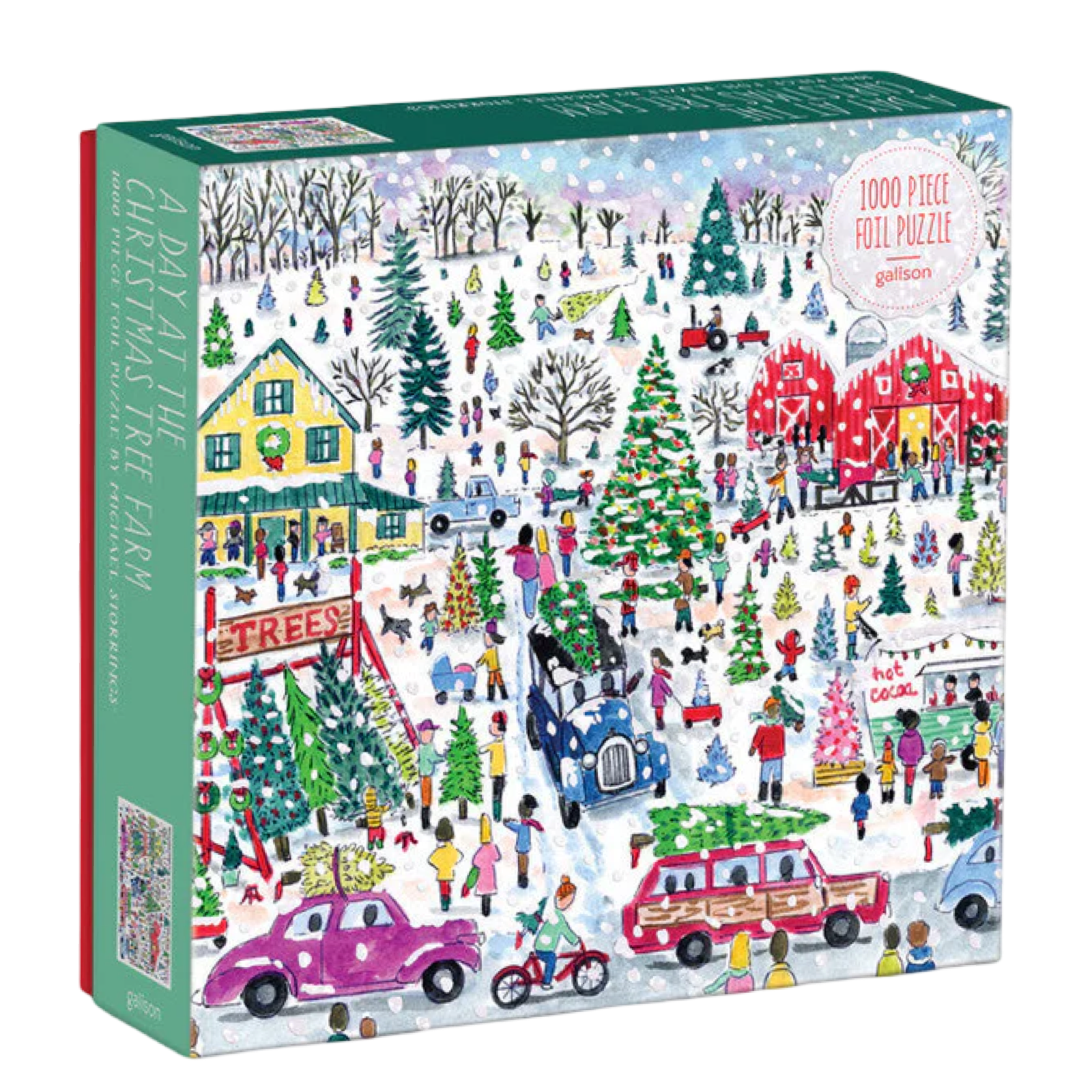 Jigsaw puzzle box with a festive Christmas scene design on a white background