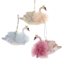 Crowned Swan Cody Foster Pastel Feather Ornaments