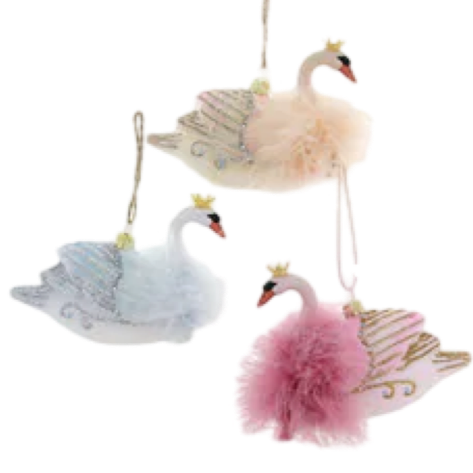 Crowned Swan Cody Foster Pastel Feather Ornaments