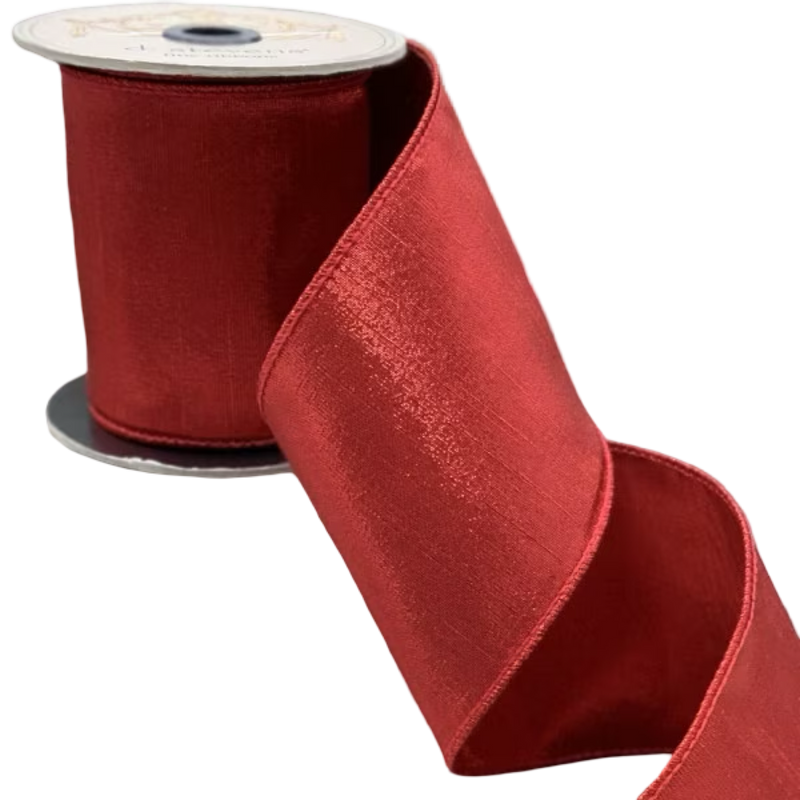 D. Stevens faux metallic dupion ribbon in red – 4-inch wired designer ribbon roll