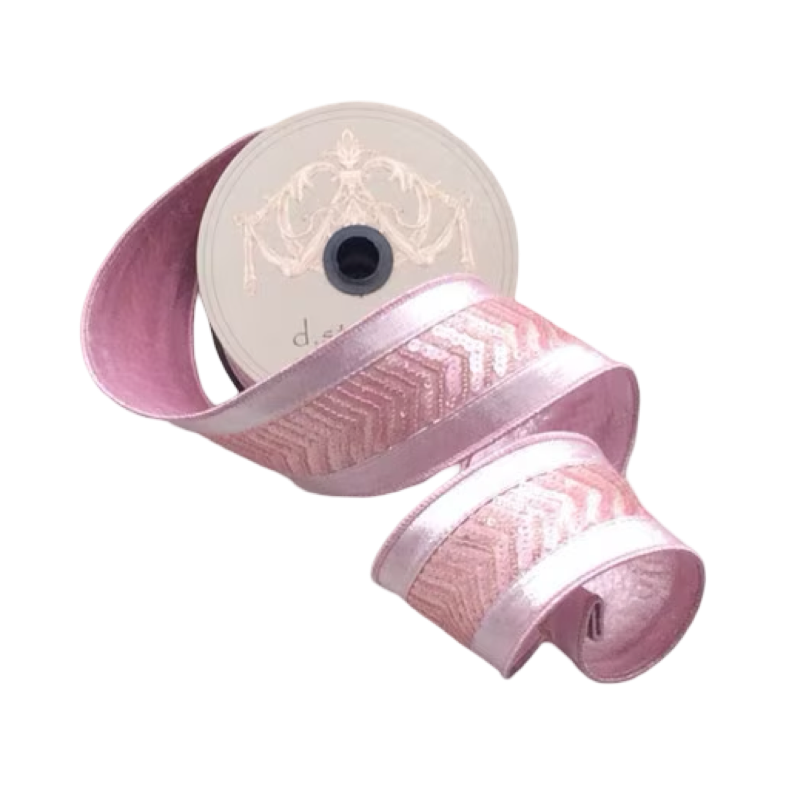D. Stevens metallic dupion sequin chevron ribbon in pink – 2.5-inch wired designer ribbon roll