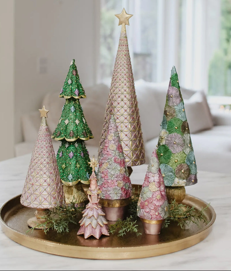 Dekorasyon holiday tree, Starlight Neo Cone Tree Vetiver, green Christmas cone tree, collectible tabletop holiday decor, 13 inch holiday tree, decorative holiday figurines, mantel Christmas decor