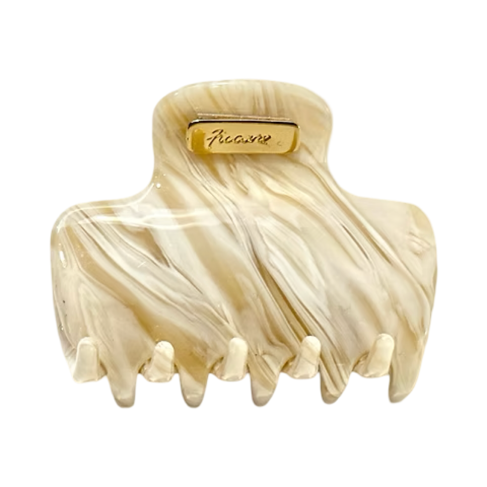 Ficcare Boba Jaw Hair Clip in Sand Dunes Italian acetate with warm neutral swirled pattern.
