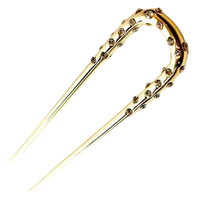 Ficcare Maira Curved Crystal Chignon Hair Pin in shiny gold with crystal accents for buns, twists, and elegant updos.