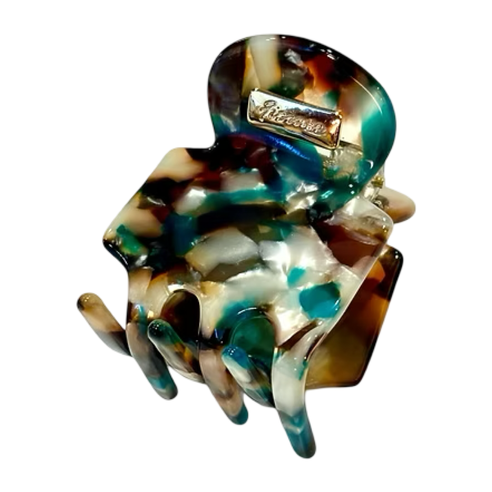 Ficcare Rita Acetate Hair Clip in Aqua Brown featuring a glossy marbled acetate finish with aqua and rich brown tones for secure, stylish everyday hair styling.