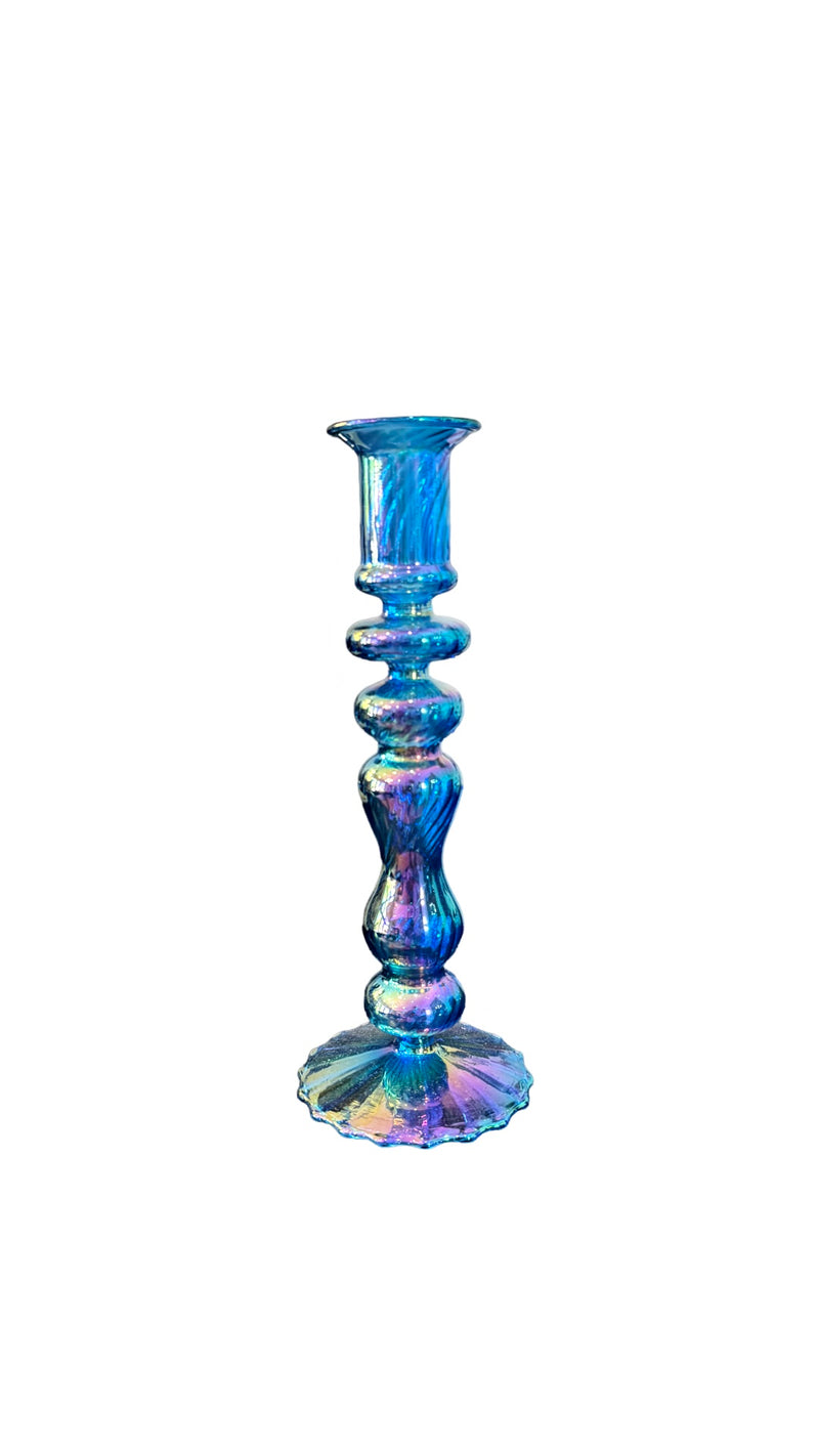 Colorful Egyptian Revival Glass Candlesticks: Small Bone Blue