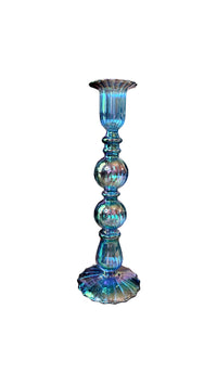 Colorful Egyptian Revival Glass Candlesticks: Big Bone Blue