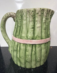 Vintage Italian Majolica Asparagus Pitcher with Pink Bow – 10”