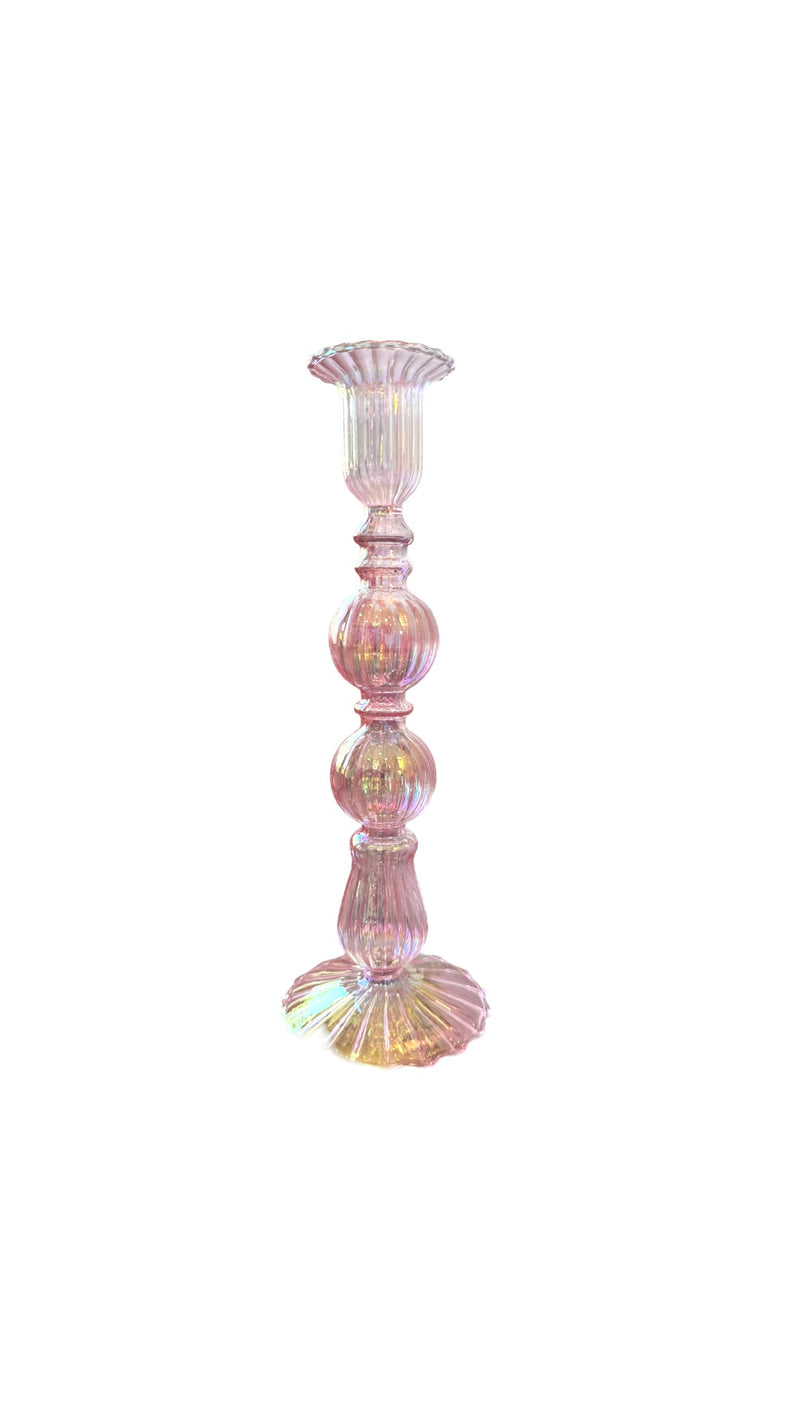 Colorful Egyptian Revival Glass Candlesticks: Big Bone Pink