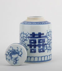 Blue and White Double Happiness Small Cylinder Jar