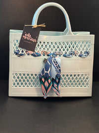 The Soleil Cutout Jelly Tote w/ Scarf: Light Blue