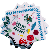 Furbish napkin set, sustainable cloth napkins, handmade napkins India, screen print table linens, cotton dinner napkins, eco-friendly dining accessories, Better Cotton Initiative napkins, colorful reusable napkins, boho table decor, artisan made napkin set