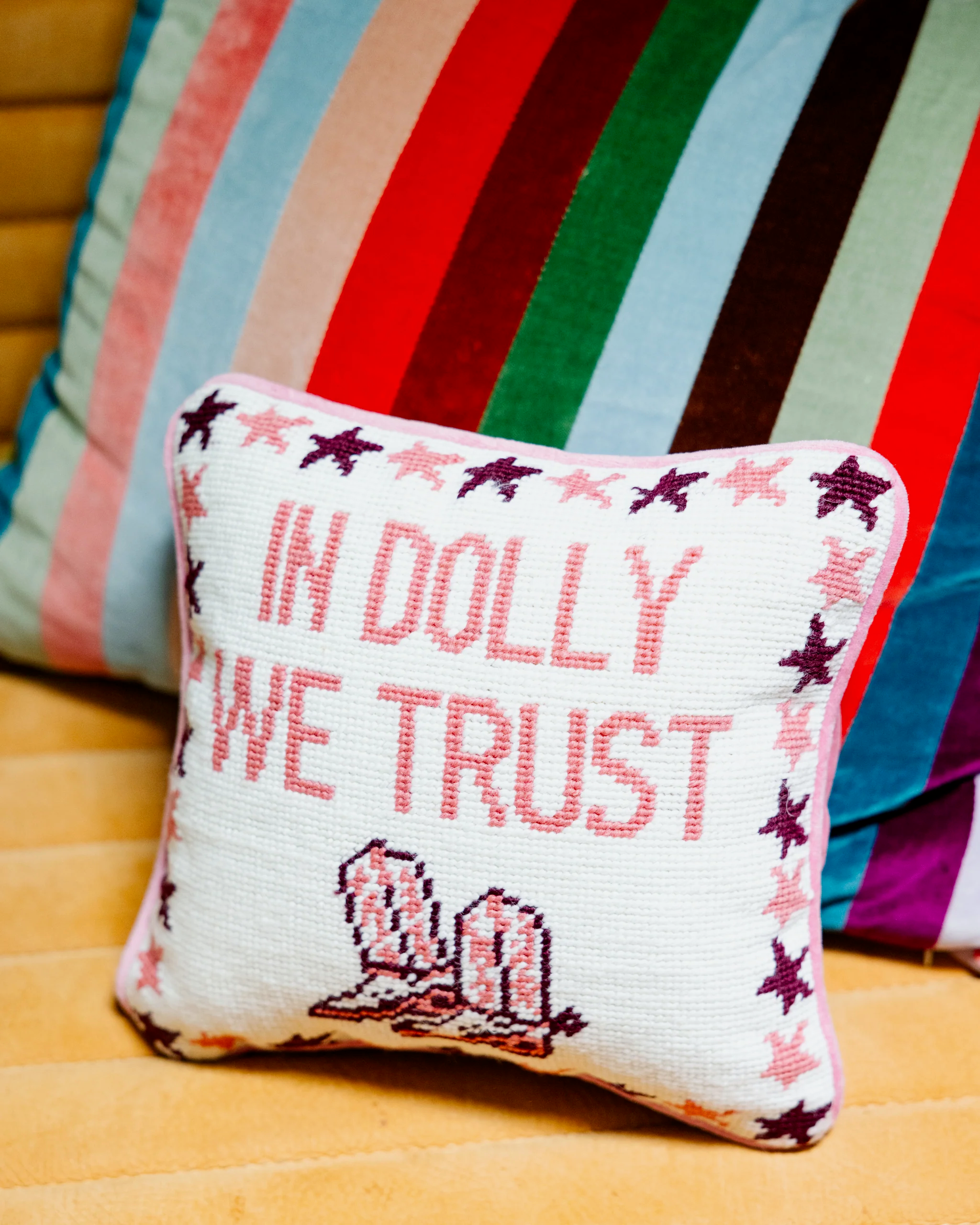 Furbish needlepoint pillow, Dolly Parton quote pillow, diamond in a rhinestone world pillow, pink velvet throw pillow, funny needlepoint pillow, hand-stitched decorative pillow, gift for Southern charm lovers, statement quote pillow, small sassy pillow, Dolly-inspired home decor