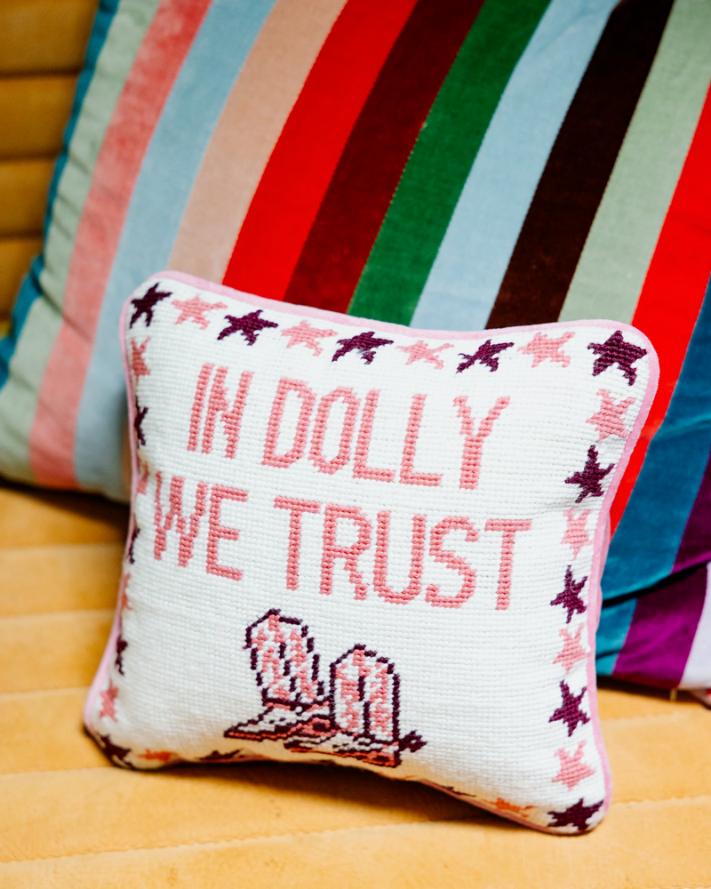 Furbish needlepoint pillow, Dolly Parton quote pillow, diamond in a rhinestone world pillow, pink velvet throw pillow, funny needlepoint pillow, hand-stitched decorative pillow, gift for Southern charm lovers, statement quote pillow, small sassy pillow, Dolly-inspired home decor