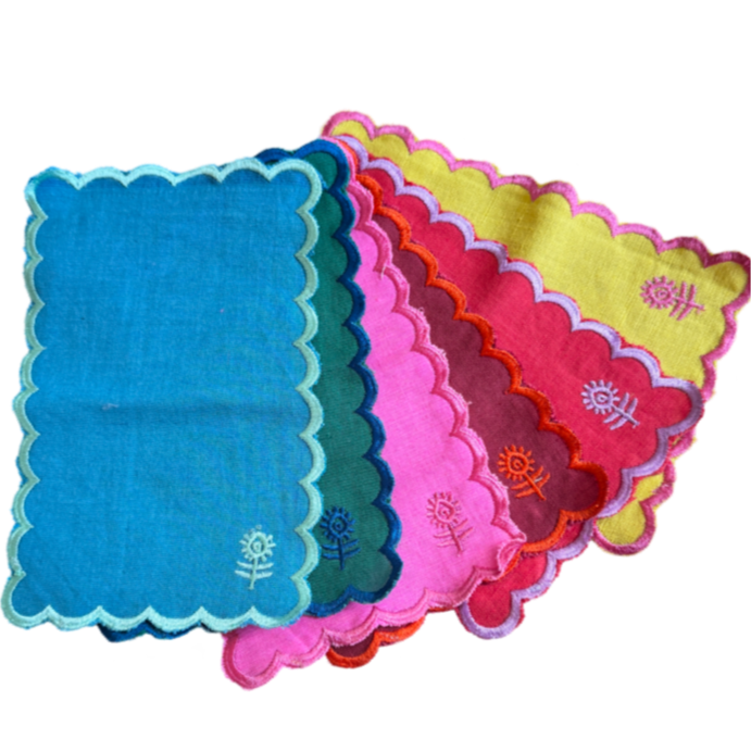Furbish rainbow cocktail napkins, linen scalloped napkins, colorful linen drink napkins, set of 6 cocktail napkins, scallop edge napkin set, rainbow party linens, elegant bar cart accessories, rectangle linen napkins, hostess gift napkin set, vibrant linen cocktail napkins