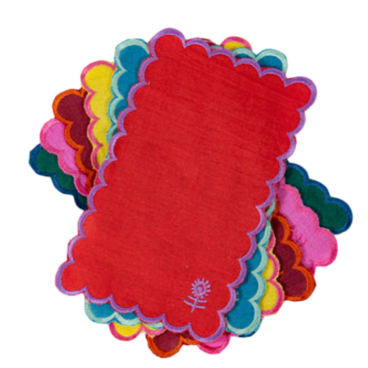 Furbish rainbow cocktail napkins, linen scalloped napkins, colorful linen drink napkins, set of 6 cocktail napkins, scallop edge napkin set, rainbow party linens, elegant bar cart accessories, rectangle linen napkins, hostess gift napkin set, vibrant linen cocktail napkins