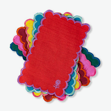 Furbish rainbow cocktail napkins, linen scalloped napkins, colorful linen drink napkins, set of 6 cocktail napkins, scallop edge napkin set, rainbow party linens, elegant bar cart accessories, rectangle linen napkins, hostess gift napkin set, vibrant linen cocktail napkins