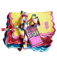 Furbish rainbow cocktail napkins, linen scalloped napkins, colorful linen drink napkins, set of 6 cocktail napkins, scallop edge napkin set, rainbow party linens, elegant bar cart accessories, rectangle linen napkins, hostess gift napkin set, vibrant linen cocktail napkins