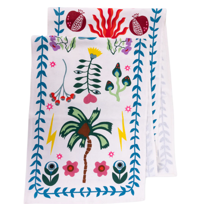 Furbish table runner, colorful screen print table runner, sustainable cotton table linens, Better Cotton Initiative runner, Jaipur artisan table runner, boho table decor, striped cotton runner, 16 x 90 table runner, ethically made table runner, vibrant dining table accessory