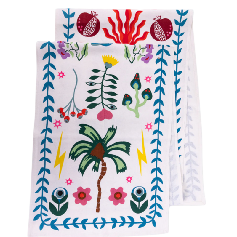 Furbish table runner, colorful screen print table runner, sustainable cotton table linens, Better Cotton Initiative runner, Jaipur artisan table runner, boho table decor, striped cotton runner, 16 x 90 table runner, ethically made table runner, vibrant dining table accessory
