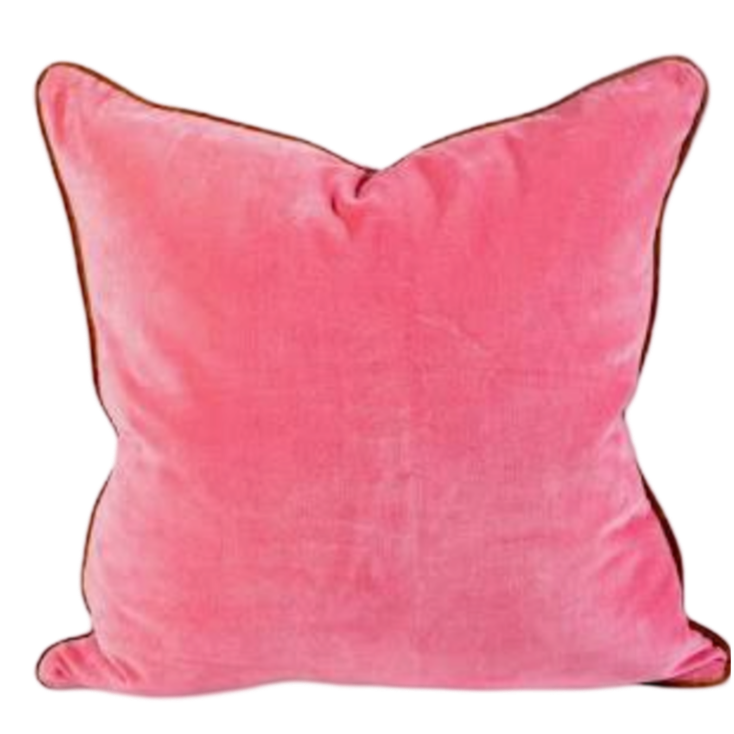 Furbish velvet pillow, pink and rust throw pillow, cotton velvet accent pillow, large decorative pillow with insert, modern velvet cushion, hidden zipper velvet pillow, boho luxe pillow decor, Indian velvet pillow, soft velvet home accessory, colorblock velvet pillow

