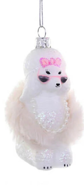 Glampoodle Poodle Pearl Sunglasses Christmas Ornament Cody Foster white