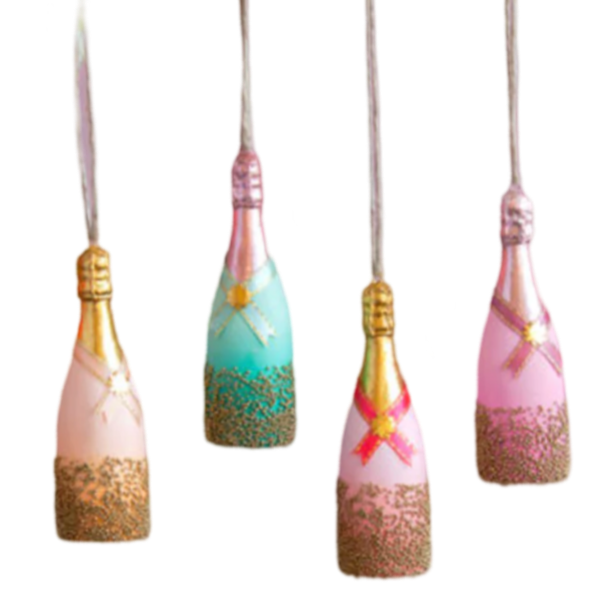 Glitterville Champagne bottle ornaments handmade christmas