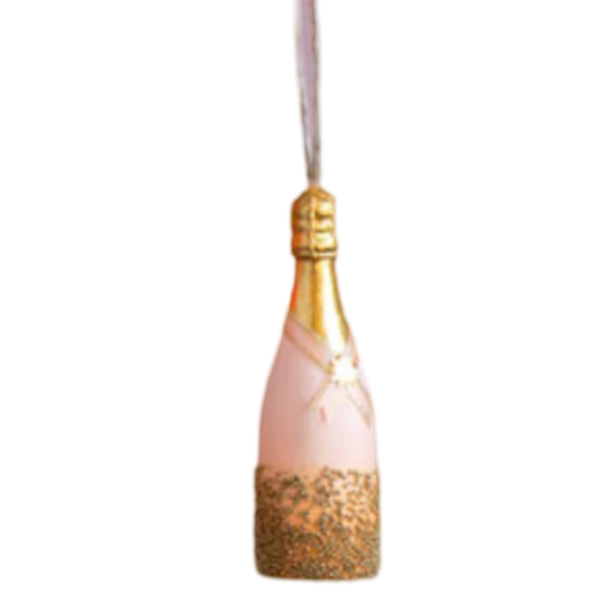 Glitterville Champagne bottle ornaments handmade christmas