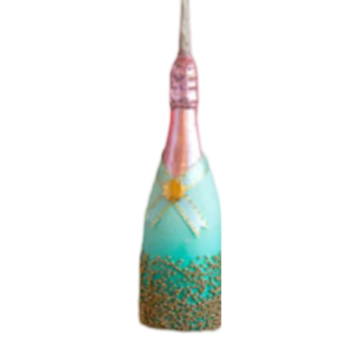 Glitterville Champagne bottle ornaments handmade christmas
