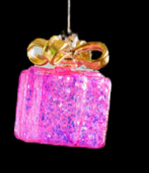 Glitterville Glass Present Ornament Hot Pink OhMeredith