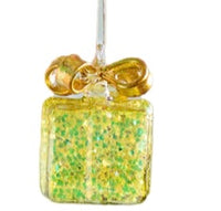 Glitterville Glass Present Ornament Yelllow OhMeredith