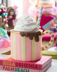 Glitterville Hot Chocolate Ornament Blue Marshmallow Pink
