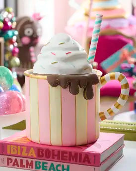 Glitterville Hot Chocolate Ornament Blue Marshmallow Pink