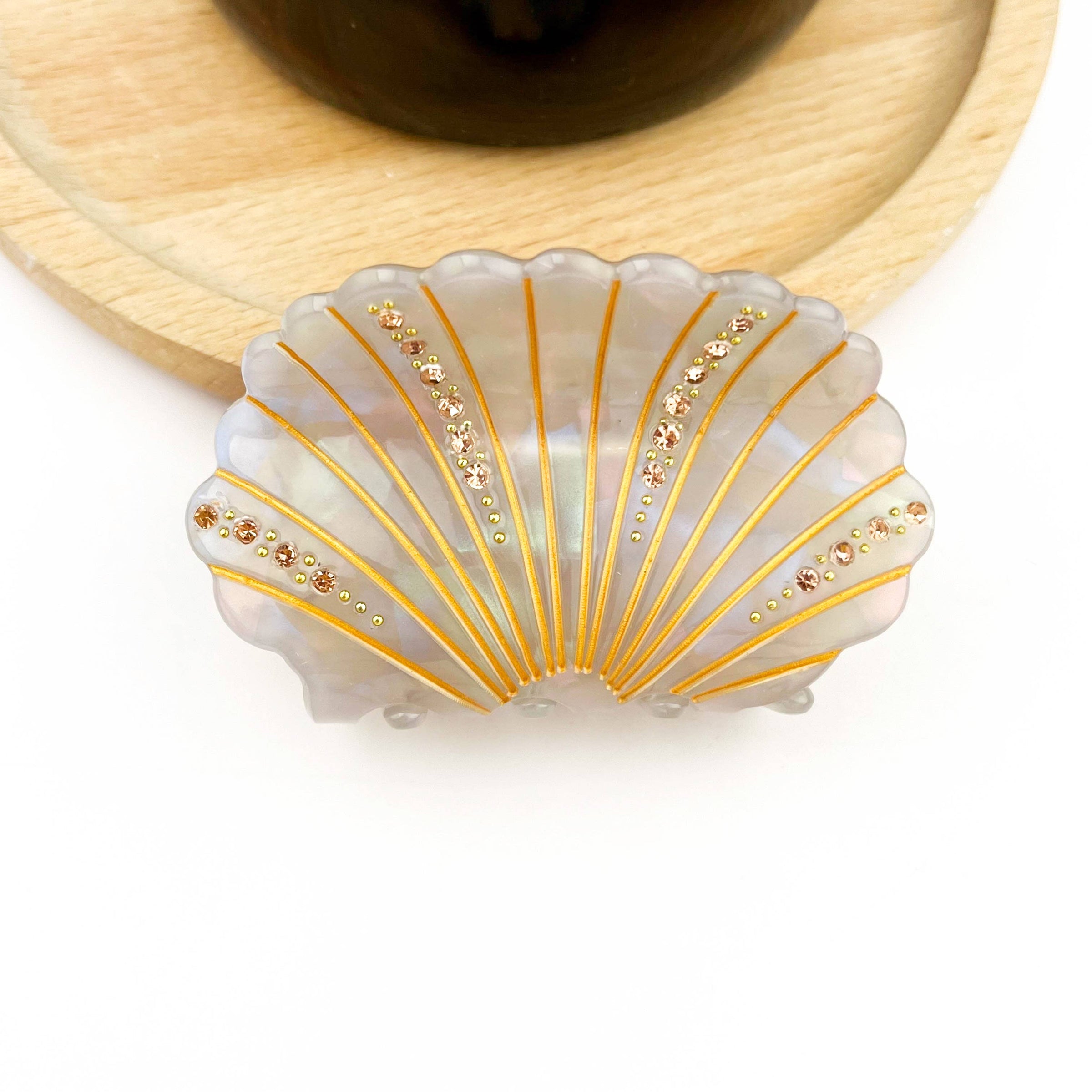 Gray Crystal Seashell Acetate Hair Claw Clip with Rhinestones