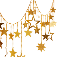 Handmade gold metal twinkling star chain garland with dangling stars for mantel and holiday decorating.
