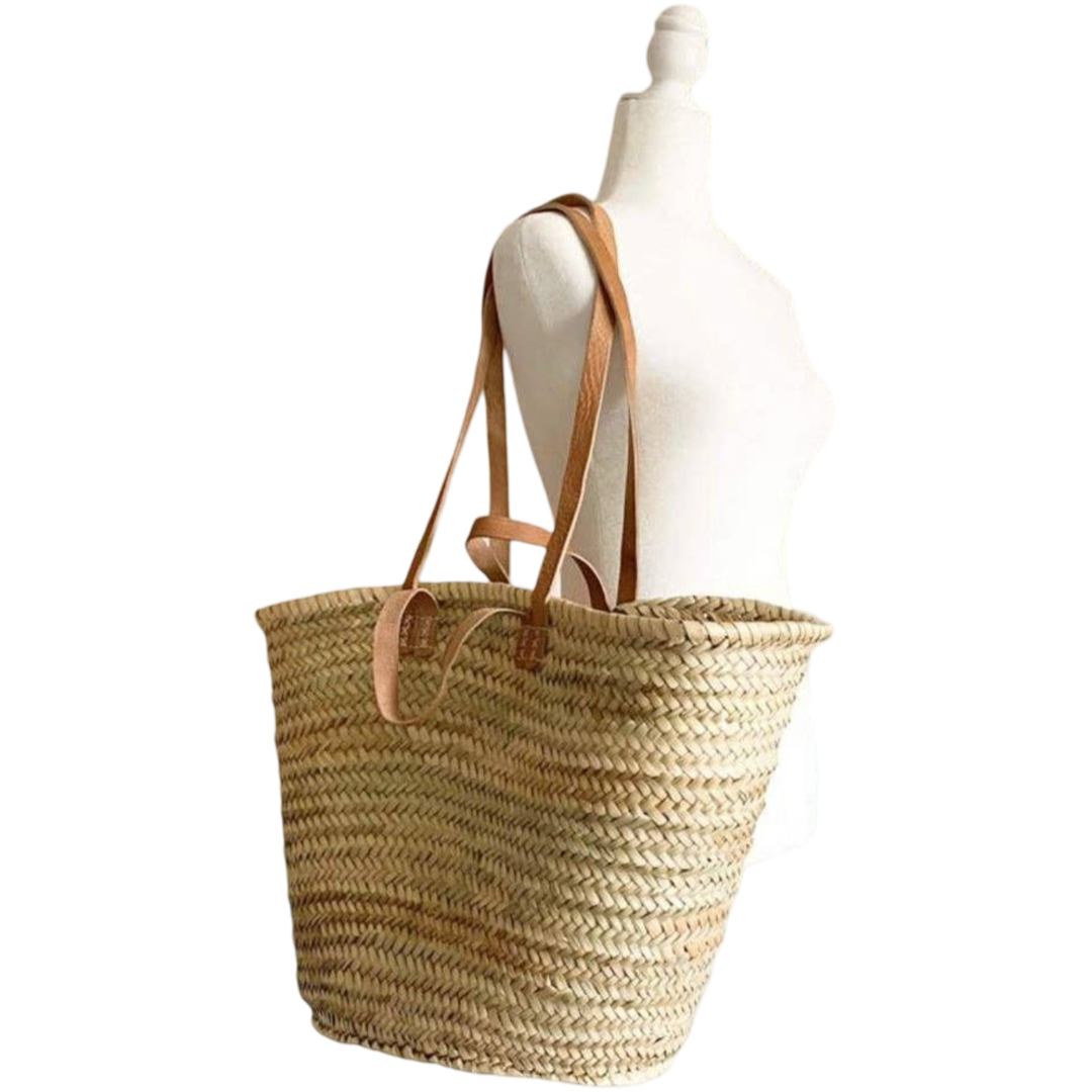 Handwoven Parisian Basket bag beach summer leather strap