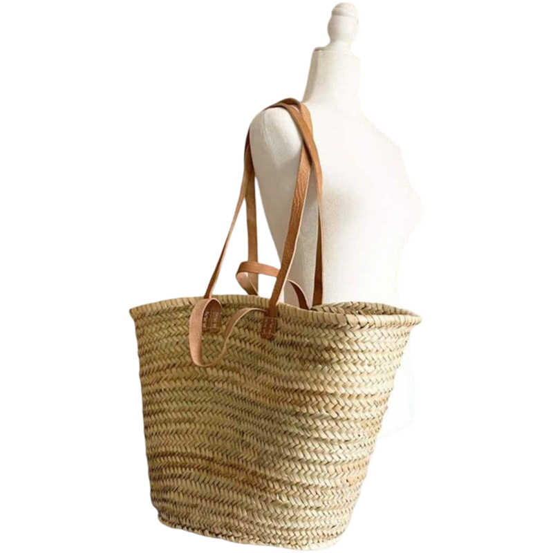 Handwoven Parisian Basket bag beach summer leather strap