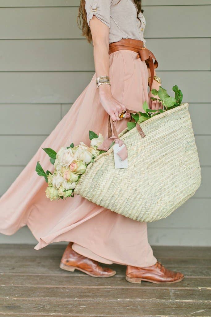 Handwoven Parisian Basket bag beach summer leather strap